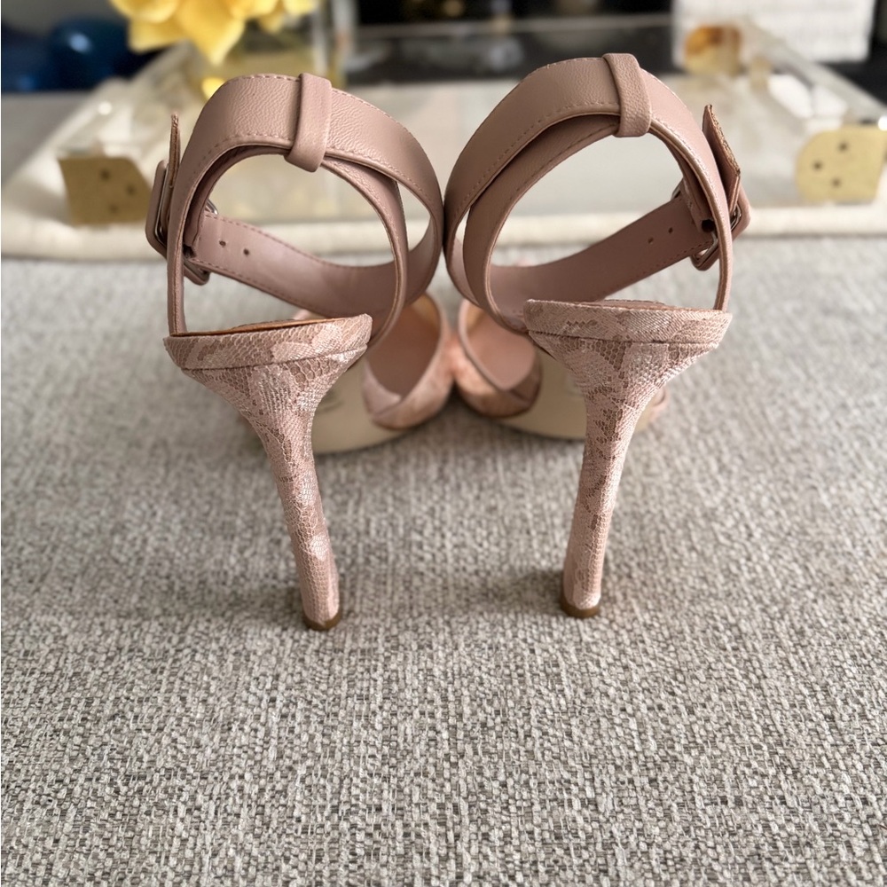 Steve Madden Lace Pointed-Toe Ankle-Strap Heels in Blush Pink - Picture 4 of 6
